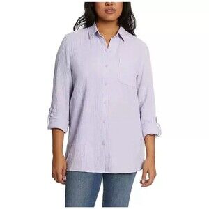 Nine West Women's Long Sleeve Double Gauze Button Up Size XXL Cosmic Sky